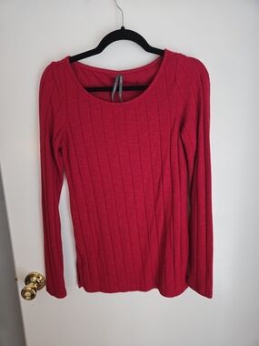 Anthropologie Ribbed Scoop-Neck Long Sleeve Top - Red